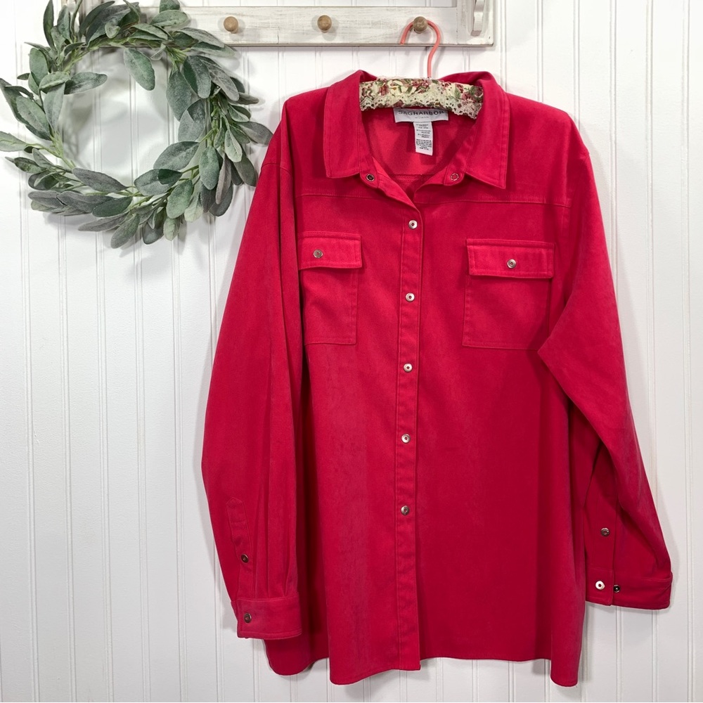 Sag Harbor barbie pink shacket long sleeve button down top size 24W fall casual